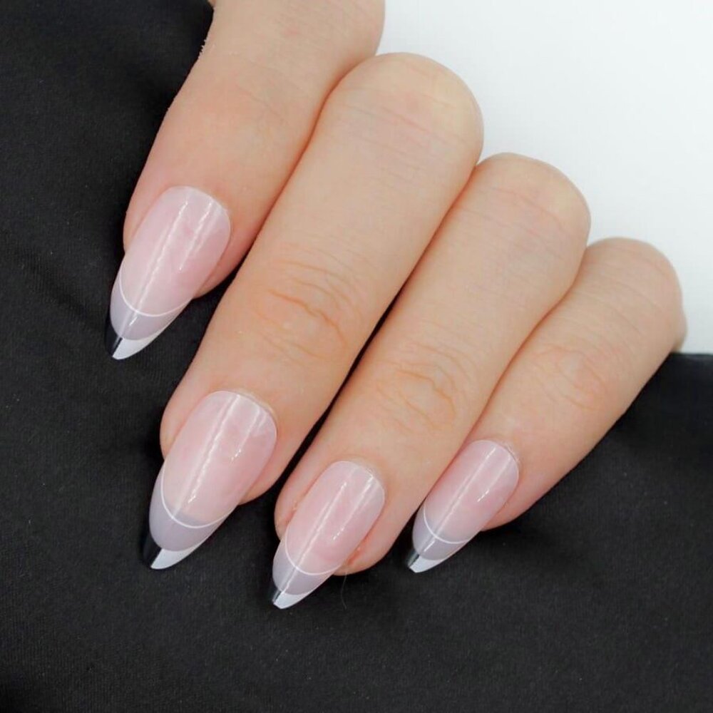 Black and White nude French manicure press on nails fake nails